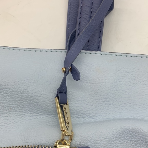 Cole Haan Light Blue Periwinkle Leather Tote Bag with leather pouch - Picture 6 of 14